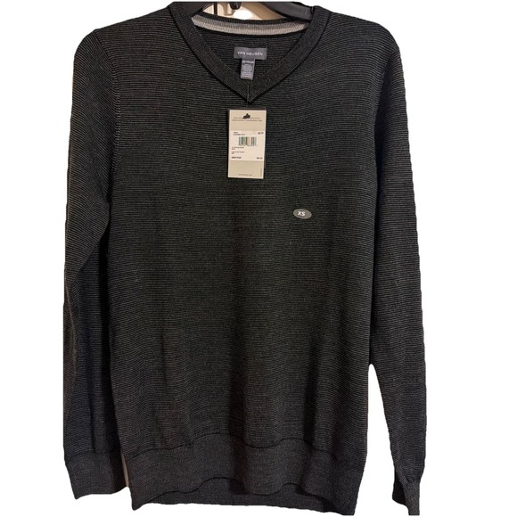Van Heusen Other - Van Heusen V Neck Pullover Long Sleeve Sweater Mens XS NWT Black/Gray Merino